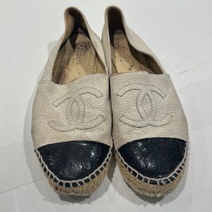 Chanel Crackled Patent Toe Espadrilles